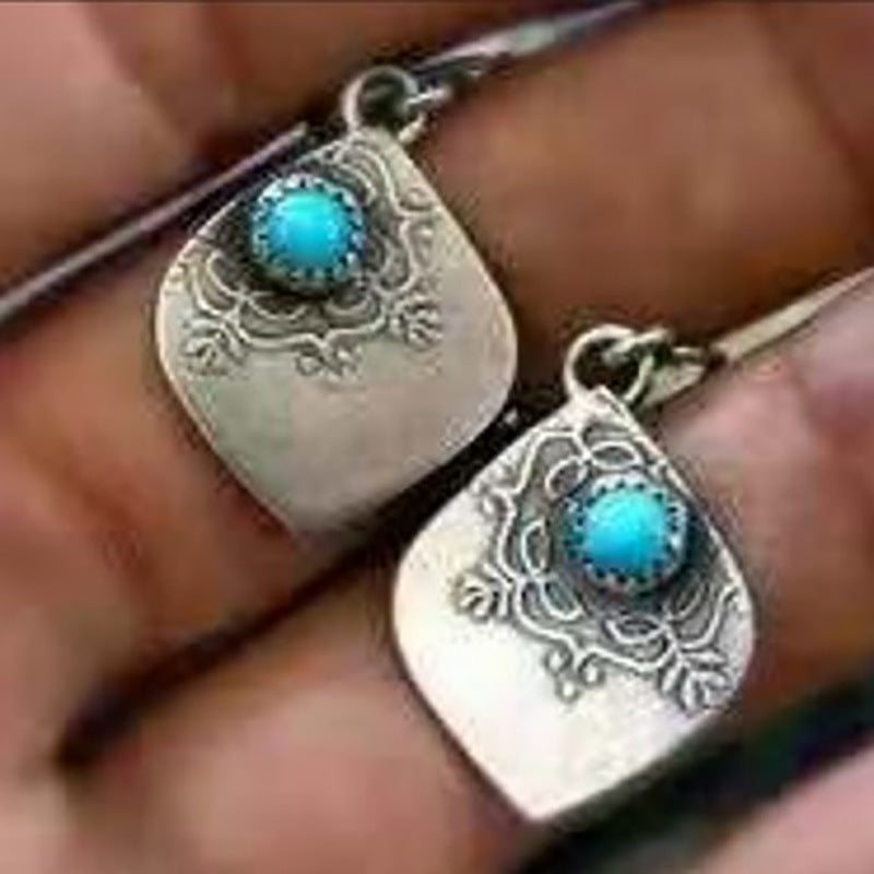 Wholesale Statemente Green Turquoise Metal Earrings